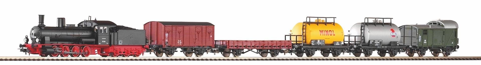 Piko 57123 - Startset Güterzug Dampflok G7 + 5 Wagen A-Gleis mit Bettung H0/GL