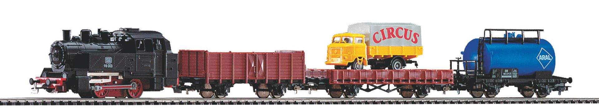 Piko 57113 - Startset Tenderlok + Güterwagen A-Gleis mit Bettung H0/GL