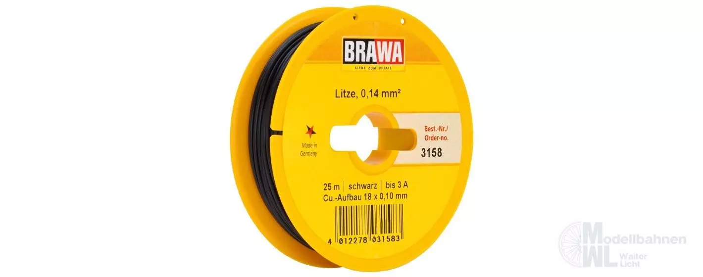 Brawa 3158 - Litze schwarz 25 Meter