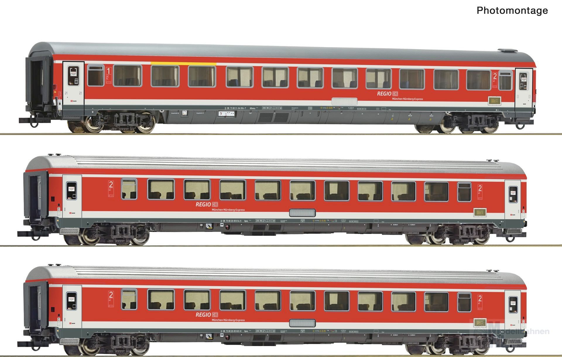 Roco 6200096 - Personenwagen Set DB Ep.VI 3.tlg. Müchen-Nürnberg H0/GL