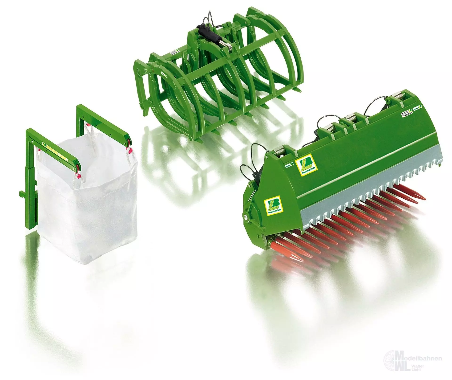 Wiking 077382 - Frontlader Werkzeuge Set B John Deere grün 1:32