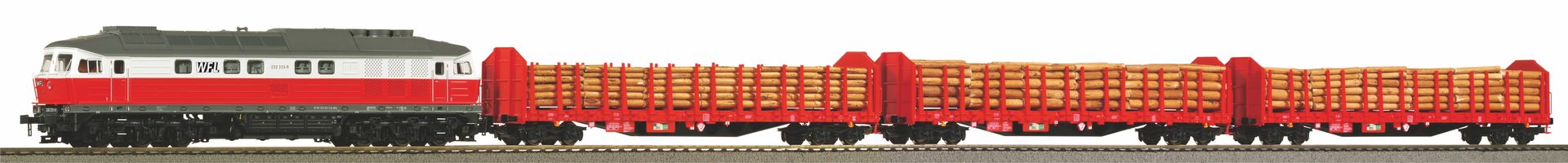 Piko 58216 - Zugset Diesellok BR 232 WFL mit 3 Stammholzwagen und Ladung Ep.VI H0/WS