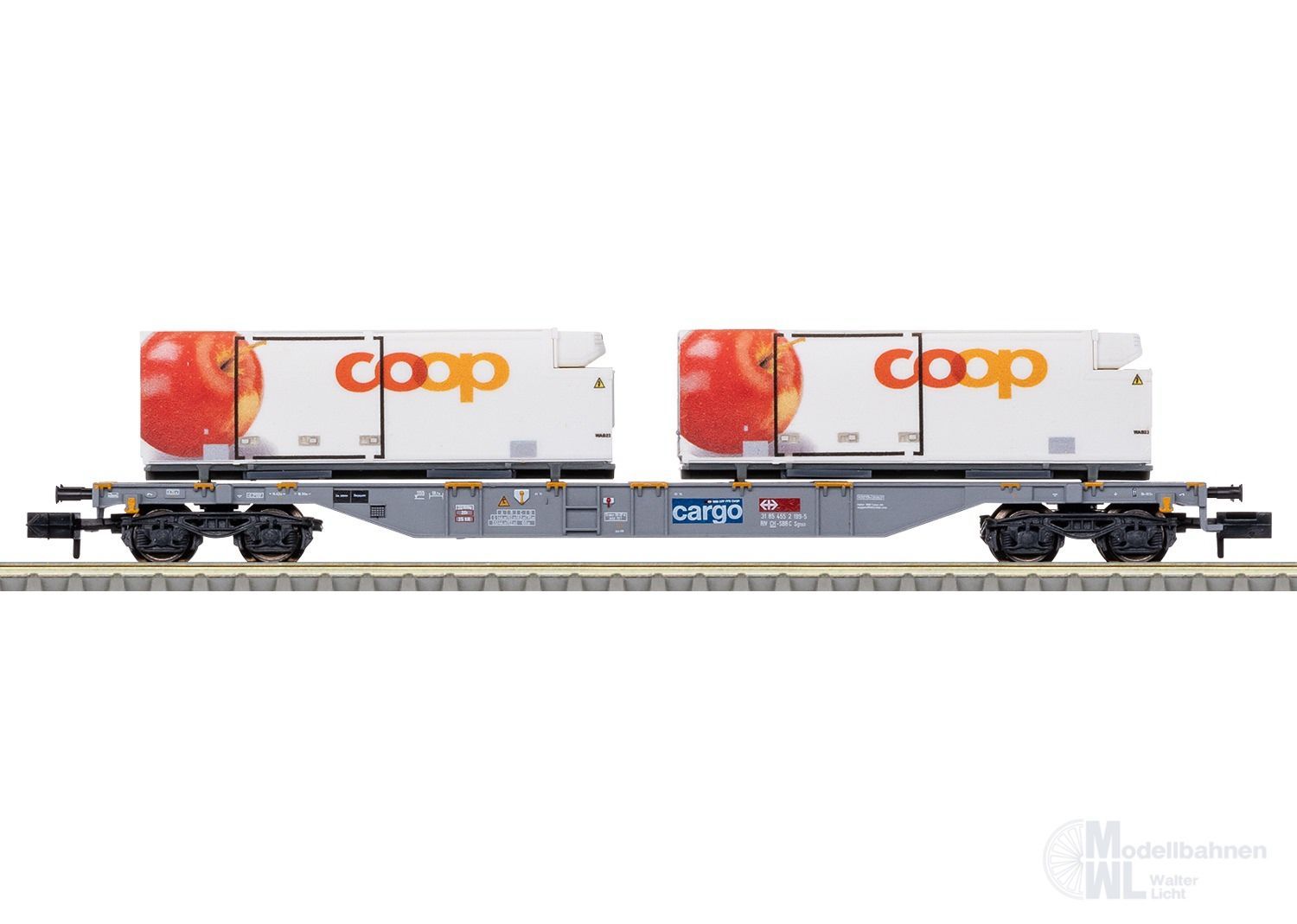 Trix 15495 - Containertragwagen SBB Ep.VI Coop N 1:160