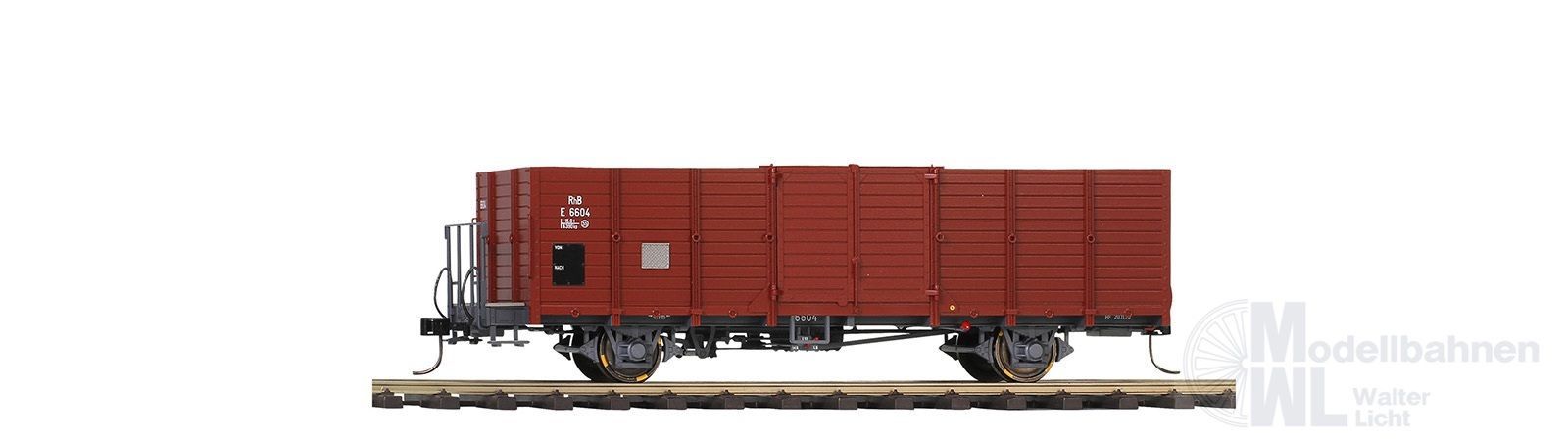 Bemo 9451104 - Hochbordwagen RhB E 6604 mit Holzwand dunkelbraun Spur 0m