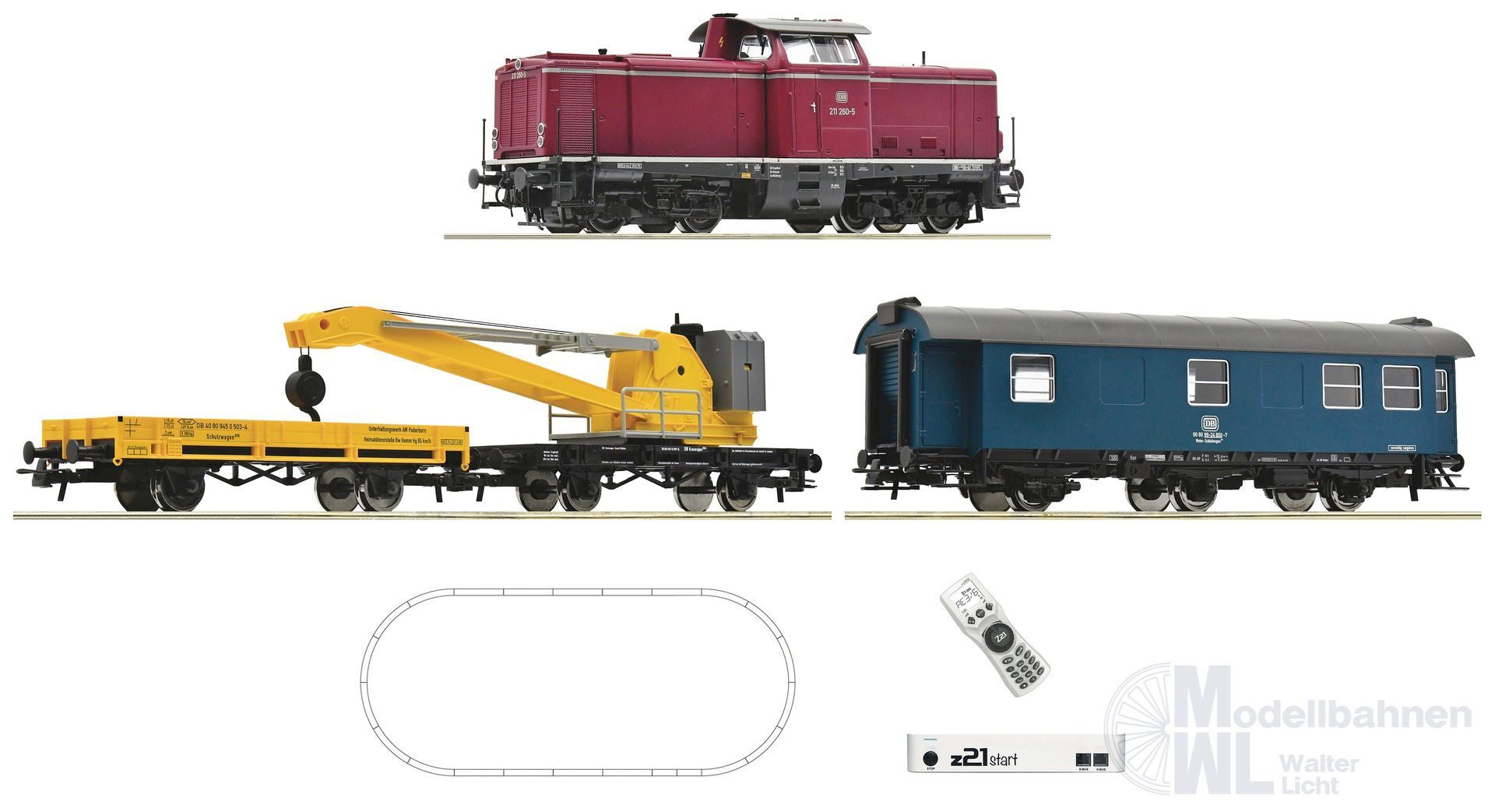 Roco 5110004 - Startpackung mit Diesellok BR 211 DB mit Kranzug H0/GL Digital