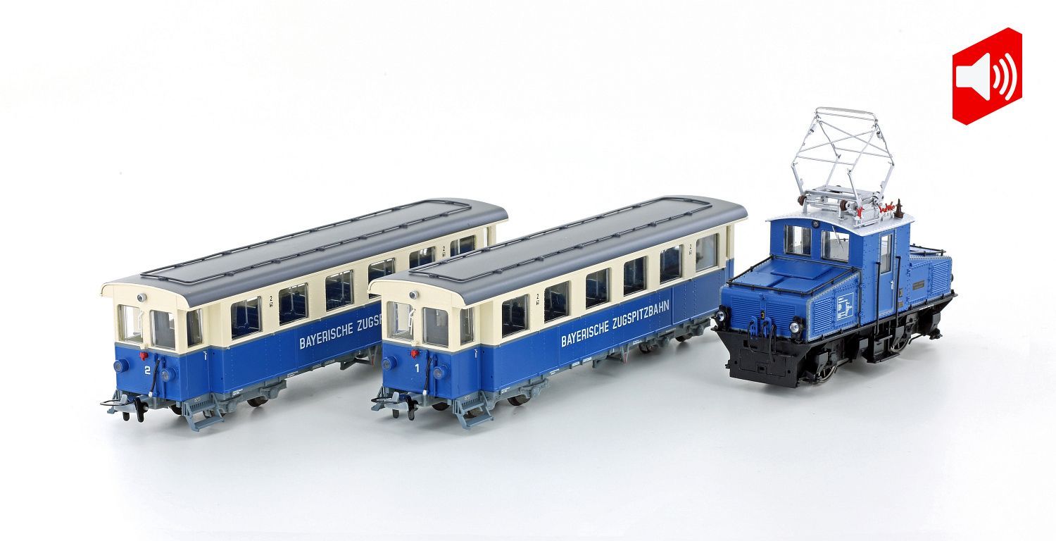 Hobbytrain 43106S - Zugspitzbahn Tal-Lok mit 2 Personenwagen Ep.V H0e Sound