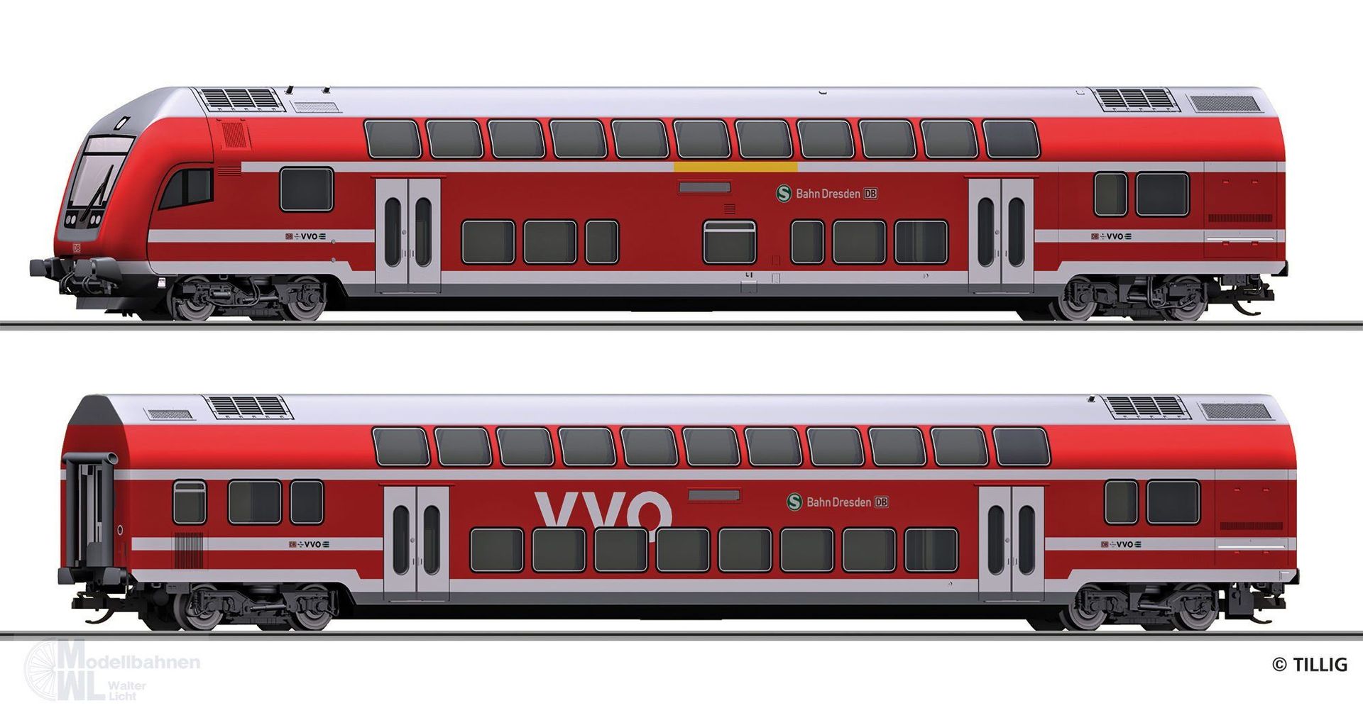 Tillig 01088 - Doppelstockwagen Set DB Ep.VI S-Bahn Dresden mit Steuerwagen TT 1:120