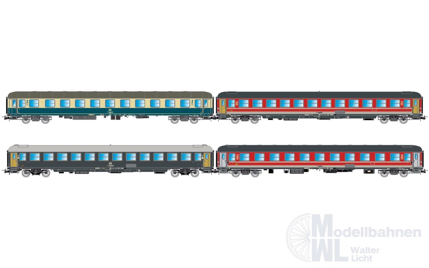 Rivarossi 4375 - Personenwagen Set FS/DB Ep.V 4.tlg. H0/GL