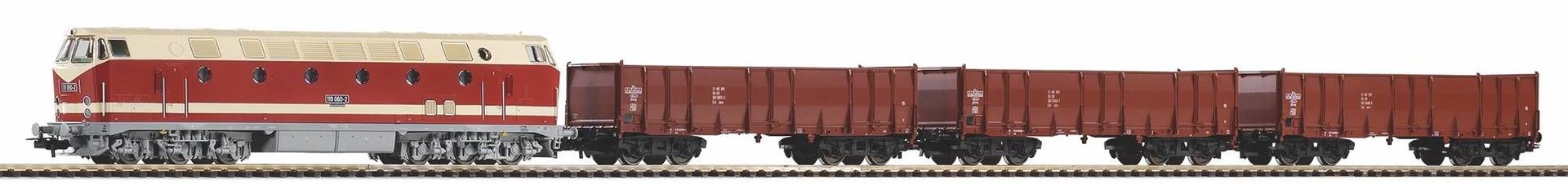 Piko 57138 - Startset Güterzug BR 119 DR Ep.IV + 3 Wagen A-Gleis mit Bettung H0/GL