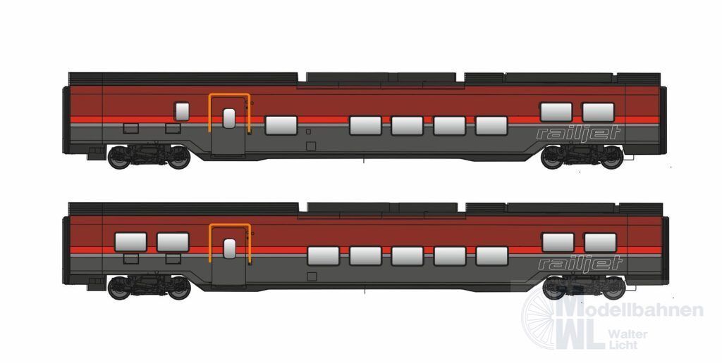 Jägerndorfer Modellbahn 71201 - Railjet Wagen Set DANI ÖBB Ep.VI 2.tlg. Basic H0/GL