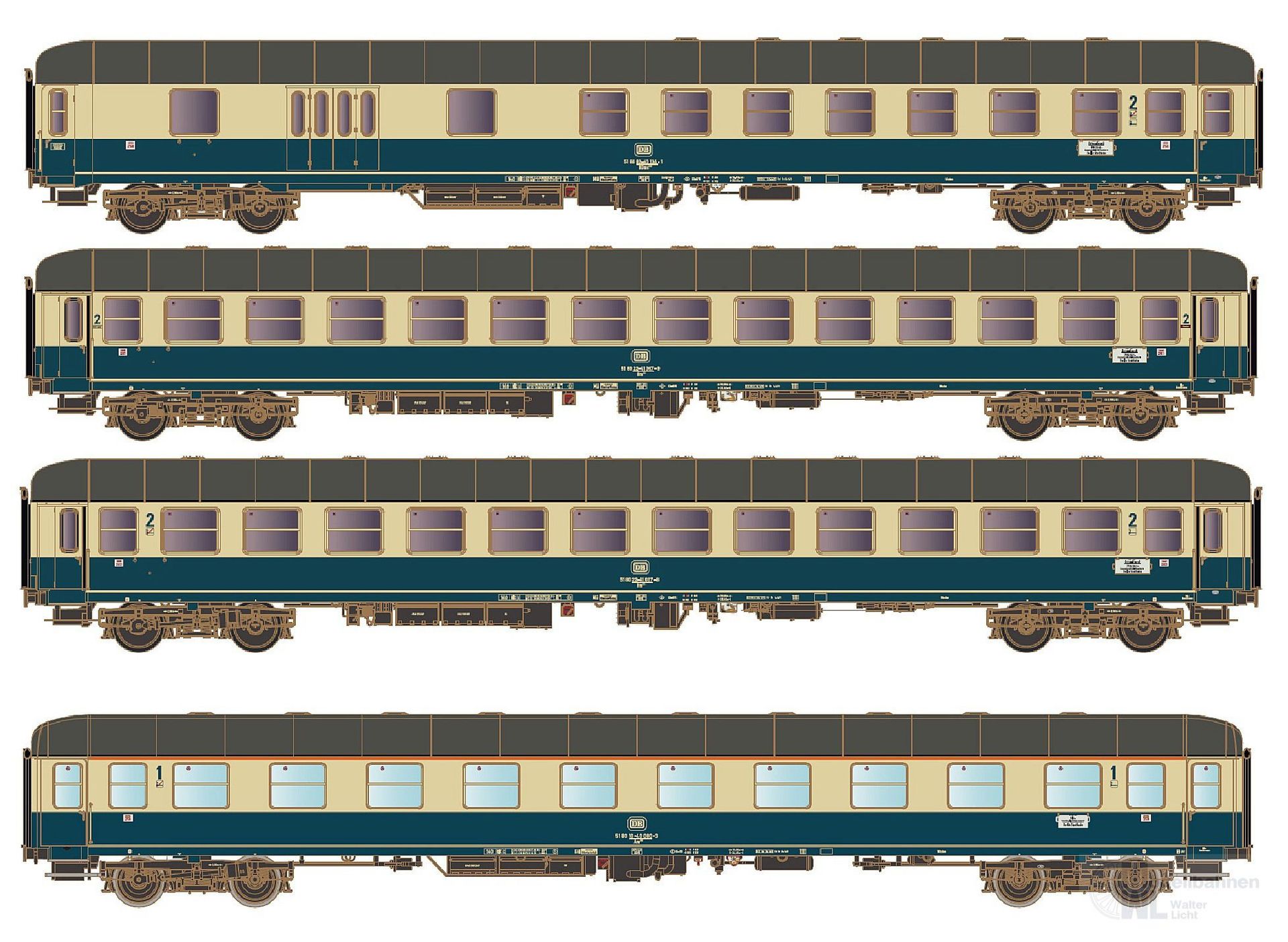 Hobbytrain 43050 - Personenwagen Set DB Ep.IVa D 351 Set A 4.tlg. H0/GL