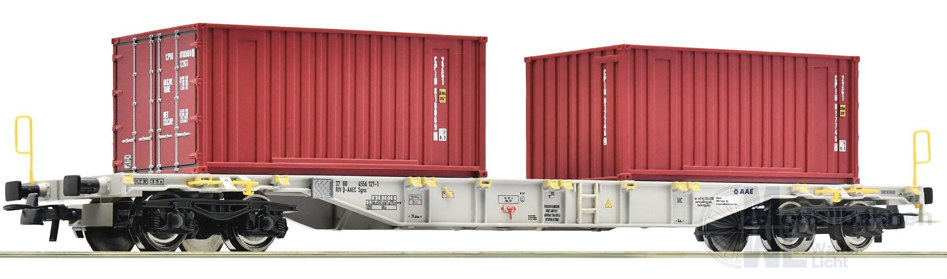 Roco 77345 - Containertragwagen AAE Ep.VI 2x 20ft Container H0/GL