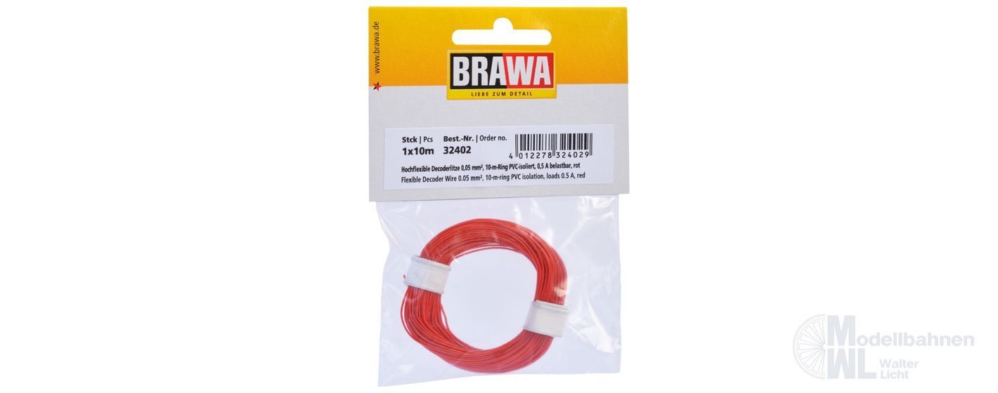 Brawa 32402 - Decoderlitze 0.05qmm rot 10 Meter