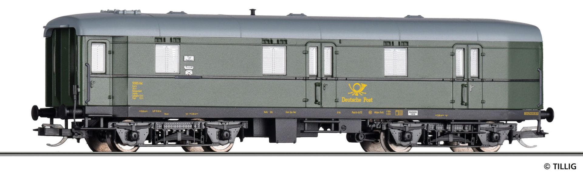 Tillig 13898 - Bahnpostwagen Deutsche Post Ep.III Post4-b/15 TT 1:120