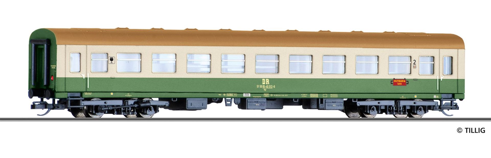 Tillig 95627 - Personenwagen DR Ep.IV 2.Kl./Buffet Bgr TT 1:120