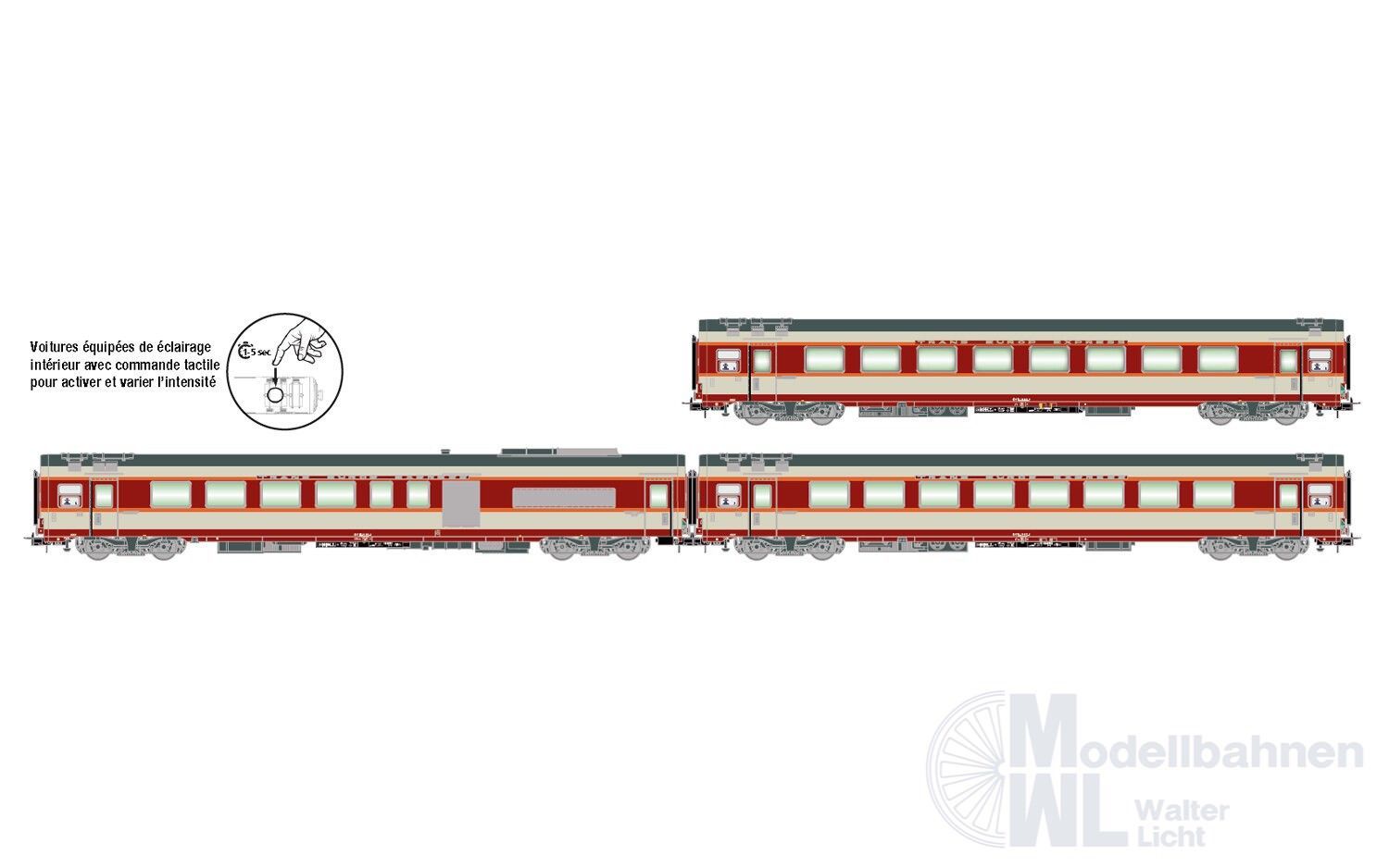 Jouef 4192 - Personenwagen Set SNCF Ep.IV TEE Le Kleber 3.tlg. H0/GL