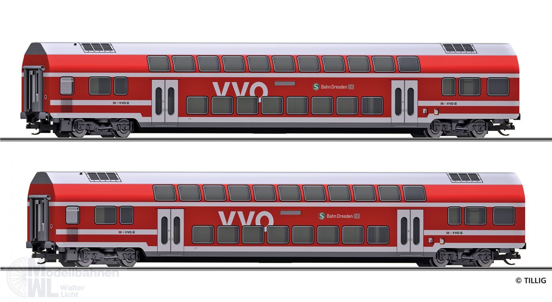 Tillig 01093 - Doppelstockwagen Set DB Ep.VI S-Bahn Dresden TT 1:120