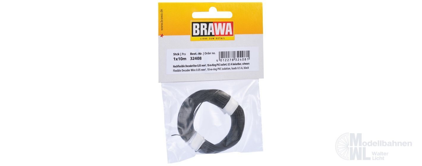 Brawa 32408 - Decoderlitze 0.05qmm schwarz 10 Meter