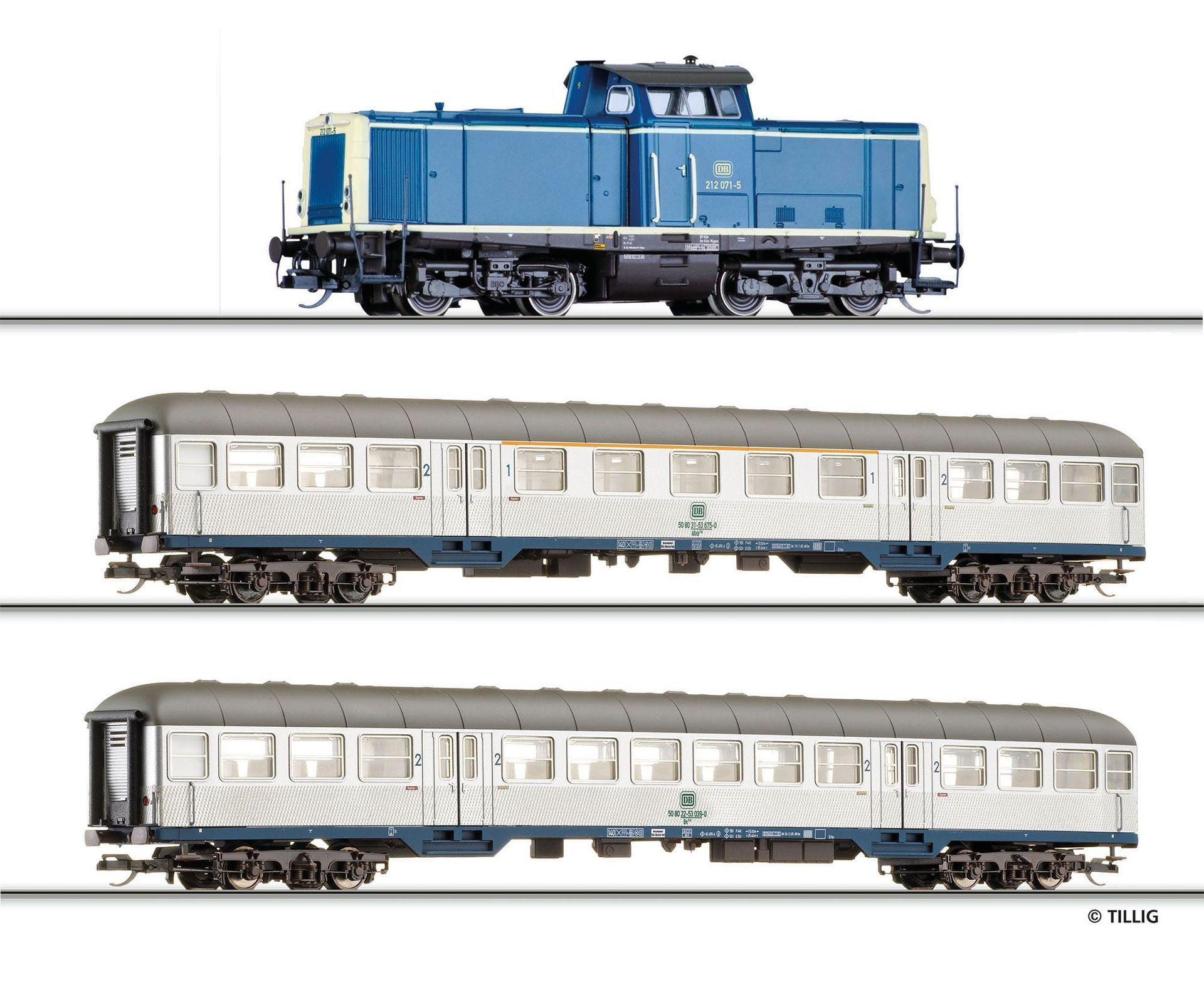 Tillig 01443 - Startset Personenzug Diesellok BR 212 Modellgleis I+II DB Ep.IV TT 1:120