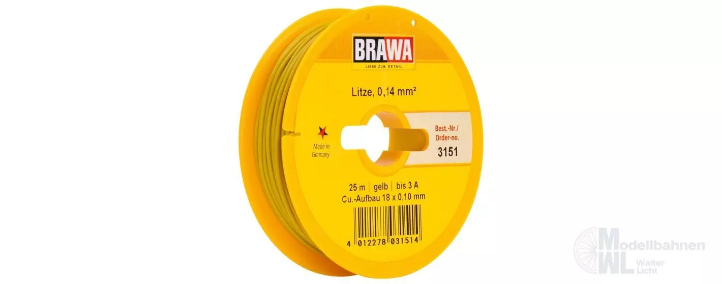 Brawa 3151 - Litze gelb 25 Meter