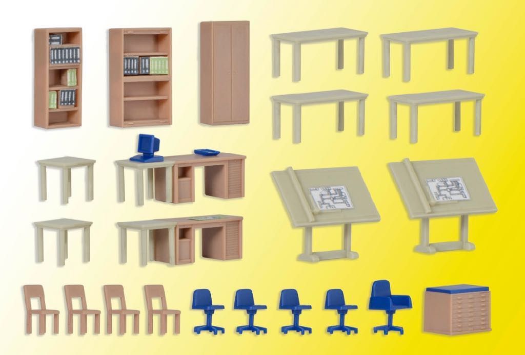 Kibri 38655 - Deko-Set Möbel für technisches Büro H0 1:87