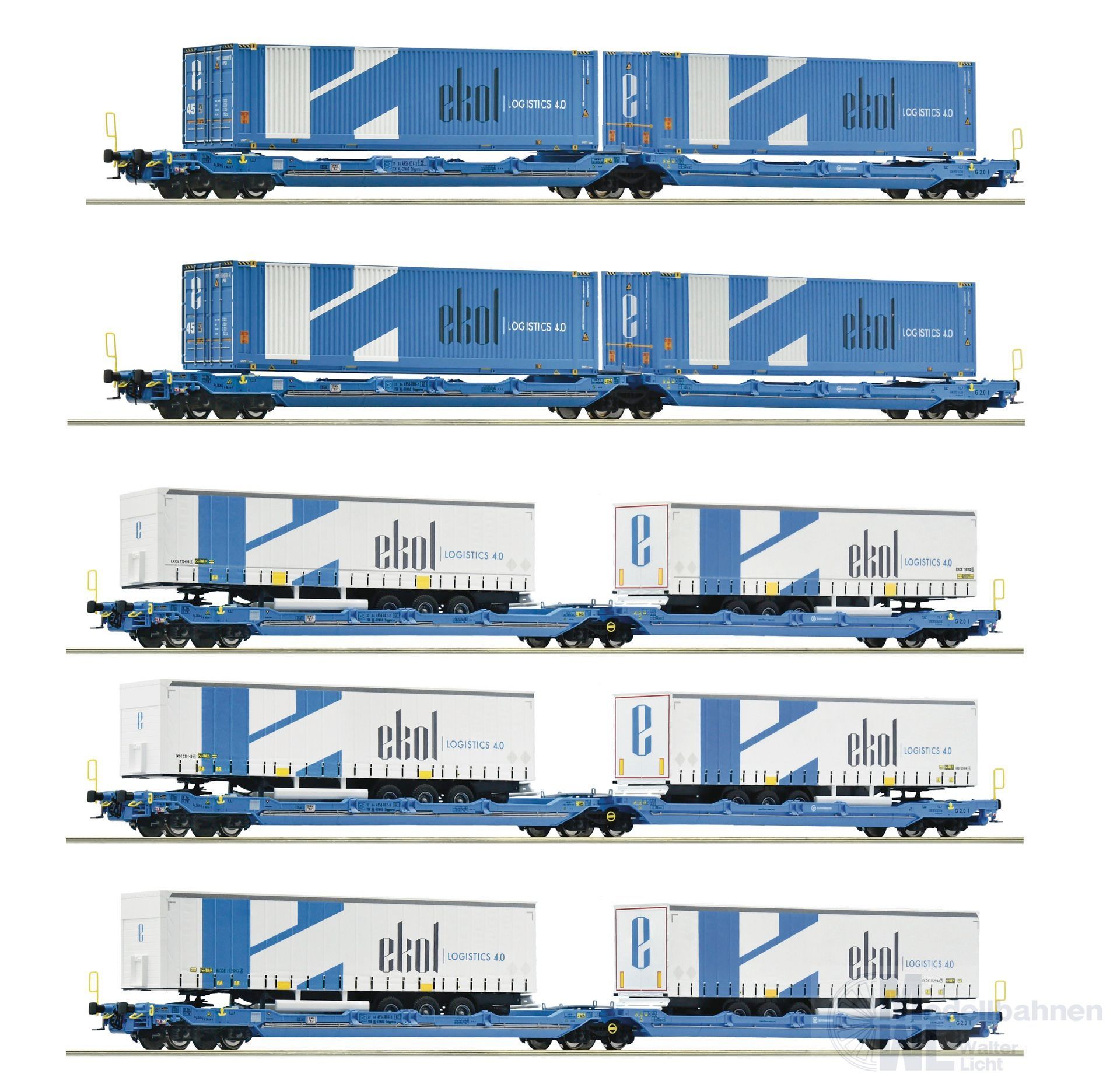 Roco 6600019 - Doppeltaschen-Gelenkwagen Set EUROWAGON Ep.VI 5.tlg. Ekol H0/GL