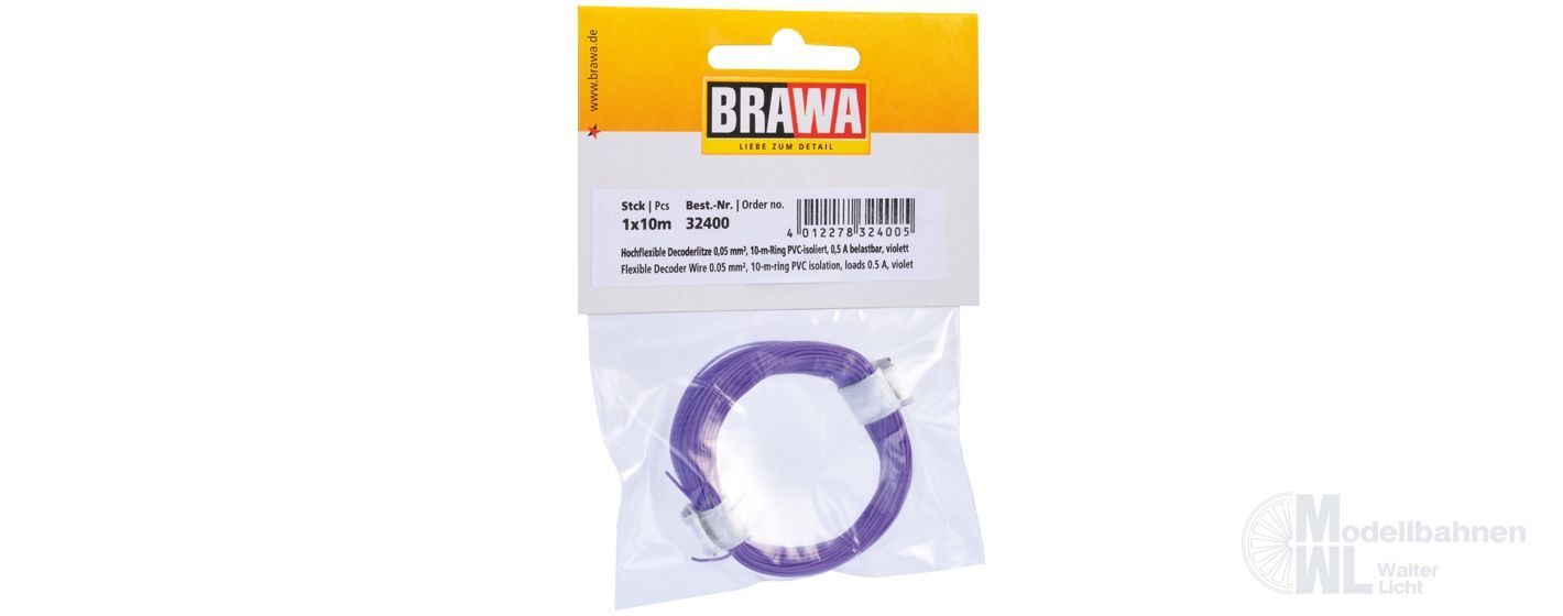 Brawa 32400 - Decoderlitze 0.05qmm violett 10 Meter