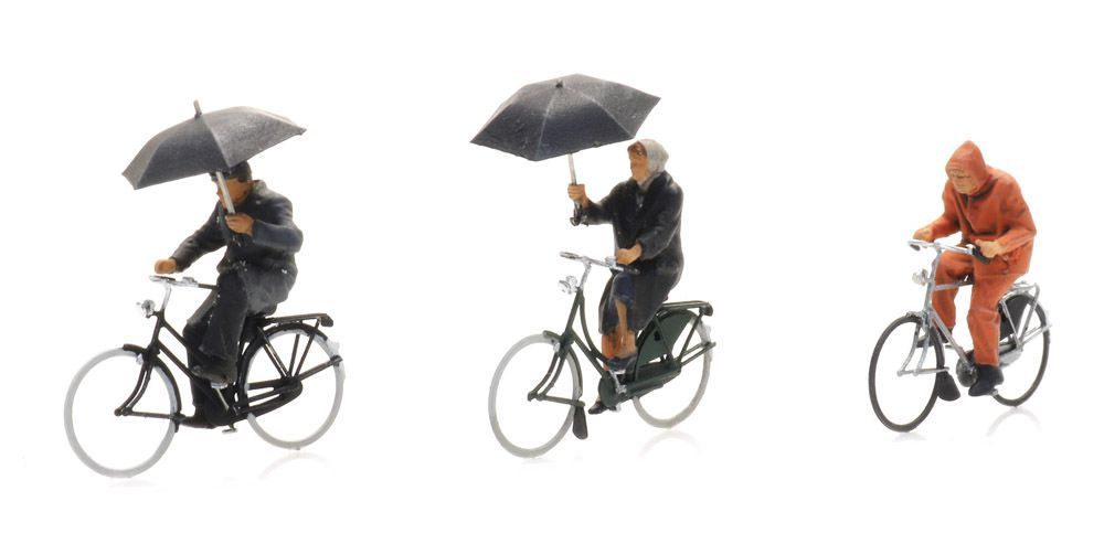 ARTITEC b.v. 5870016 - Radfahrer im Regen 3 Figuren und Räder H0 1:87