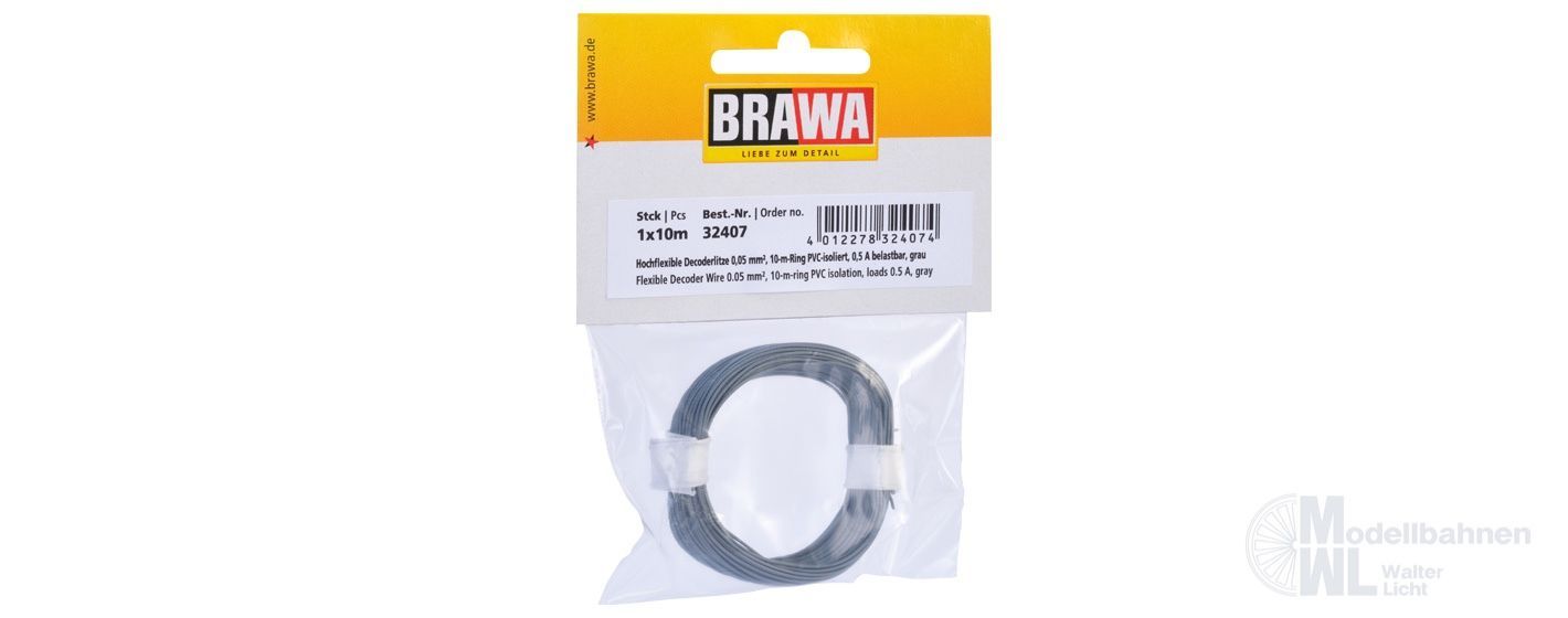 Brawa 32407 - Decoderlitze 0.05qmm grau 10 Meter