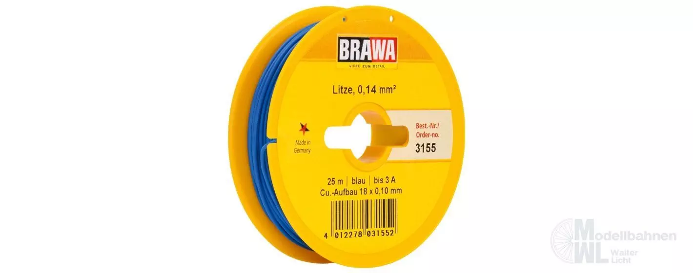 Brawa 3155 - Litze blau 25 Meter