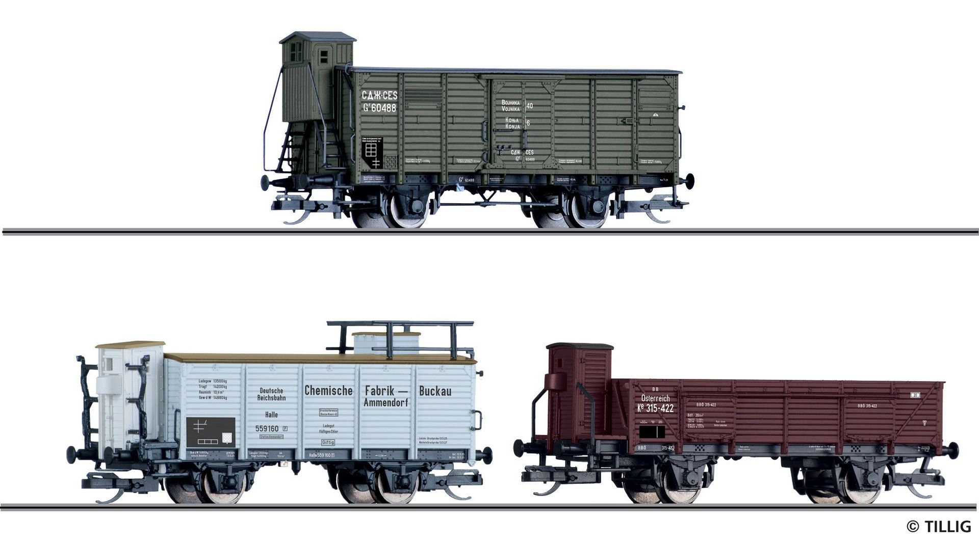 Tillig 01053 - Güterwagen Set CES / DRG / Bbö Ep.II 3.tlg. TT 1:120
