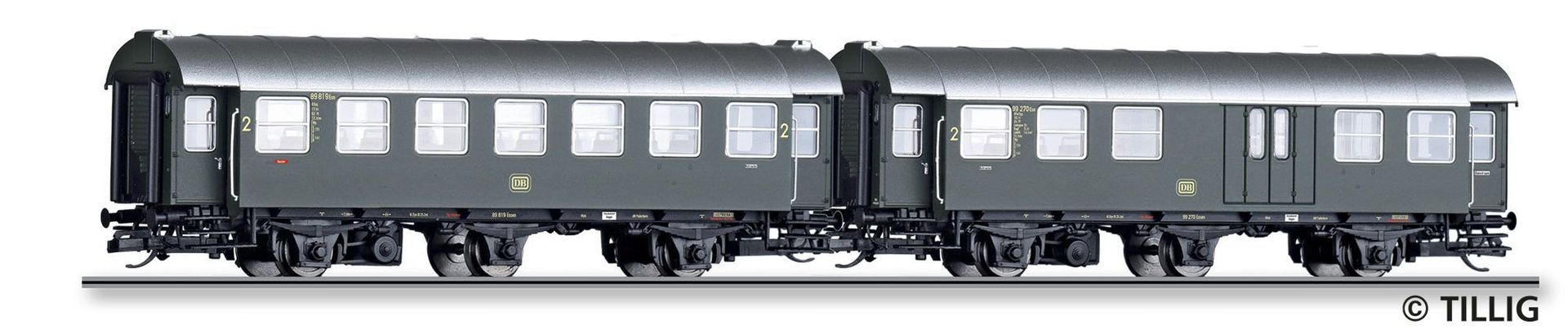 Tillig 01073 - Umbauwagen Paar DB Ep.III 2.tlg. 2.Kl. und 2.Kl./Gepäck TT 1:120