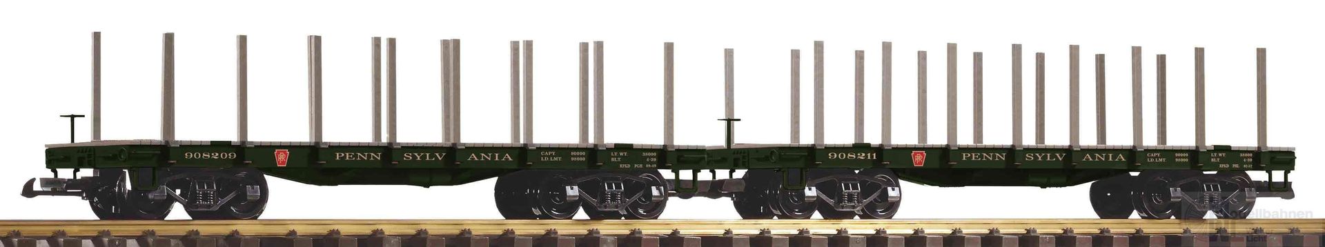 Piko 38784 - Flachwagen Set PRR mit Rungen 2.tlg. SPUR G 1:22,5