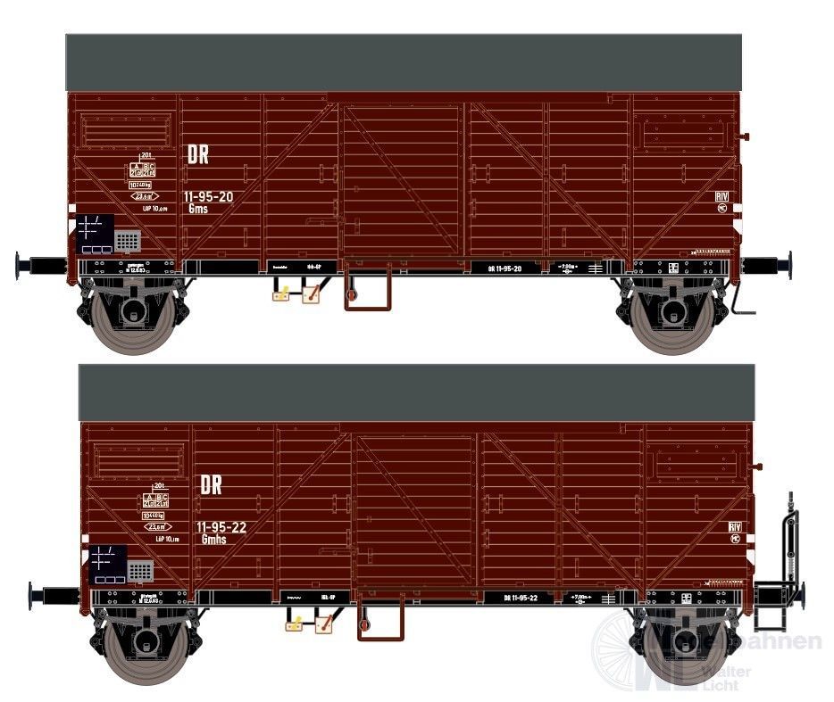 Exact Train 23642 - 2-er Set DR Bremen Guterwagen Braun mit Endfelddiagonale und DR H0/GL
