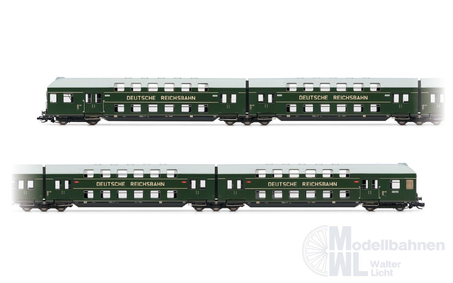 Arnold 9523 - Doppelstockwagen einheit DR Ep.III 4.tlg. mit Steuerabteil TT 1:120