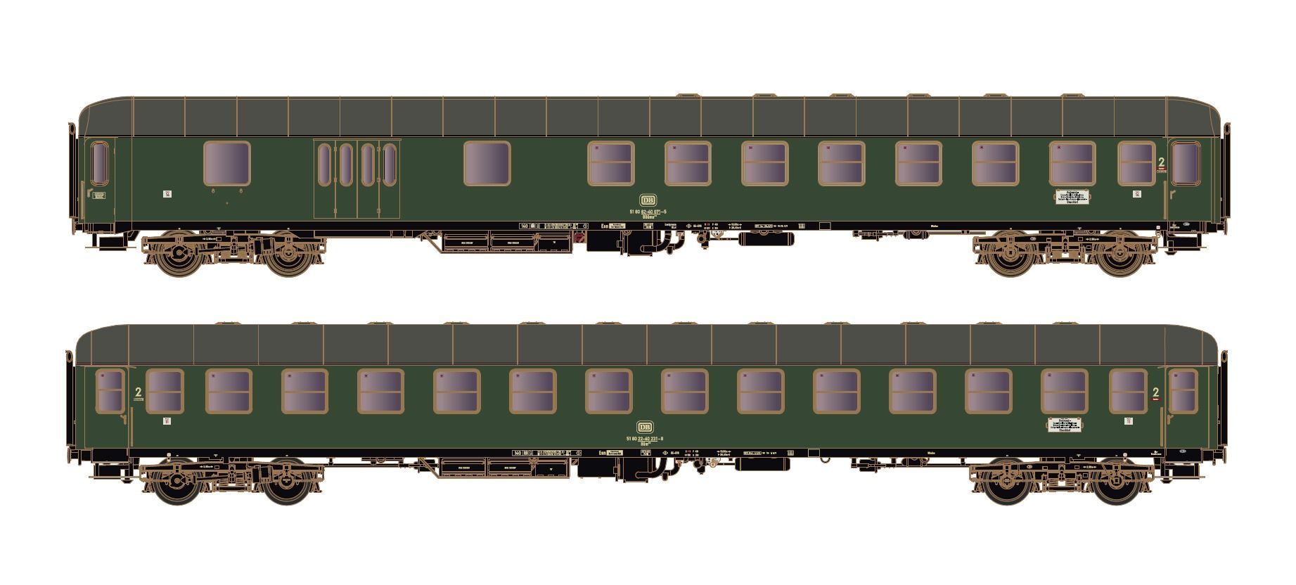 Hobbytrain 43039 - Personenwagen Set DB Ep.IV D1213 Dortmund Oberstdorf 1974 2.tlg. H0/WS