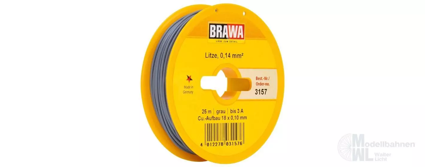 Brawa 3157 - Schaltlitze grau 0,14 mm² 25 m Spule