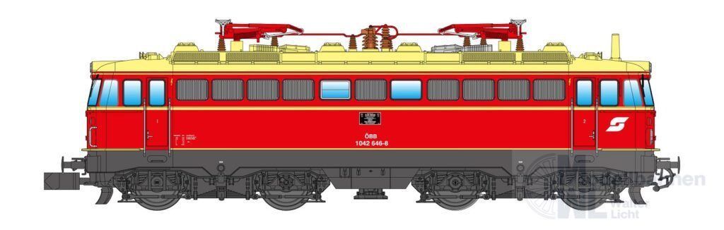 Jägerndorfer Modellbahn 60102_3 - E-Lok Rh 1042 ÖBB Ep.IV blutorange N 1:160 Sound