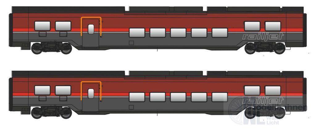 Jägerndorfer Modellbahn 71221 - Railjet Wagen Set DANI ÖBB Ep.VI 2.tlg. Basic H0/GL