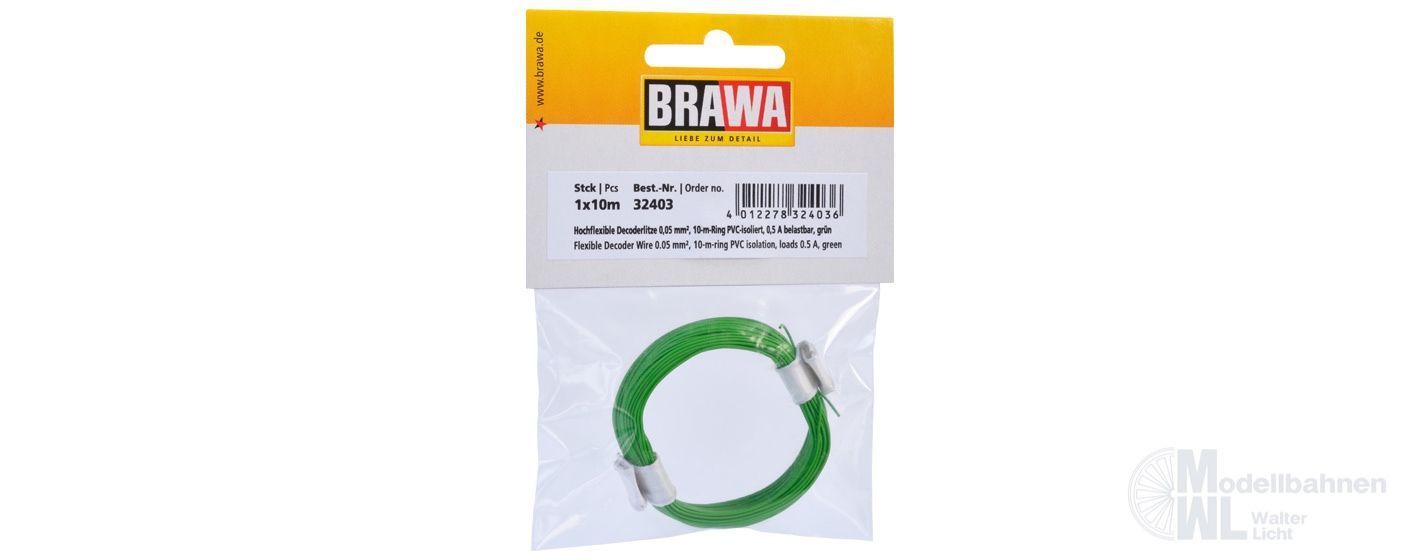 Brawa 32403 - Decoderlitze 0.05qmm grün 10 Meter