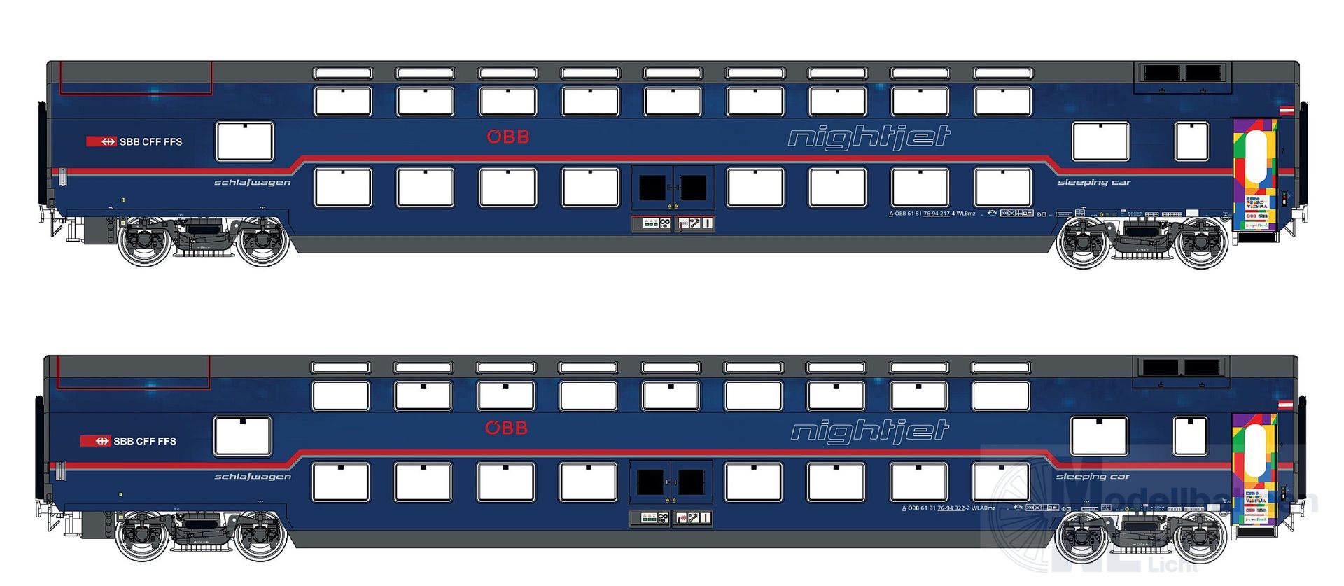 LS Models 97000N - Doppelstockwagen Set ÖBB Ep.VI Nightjet 2.tlg. N 1:160