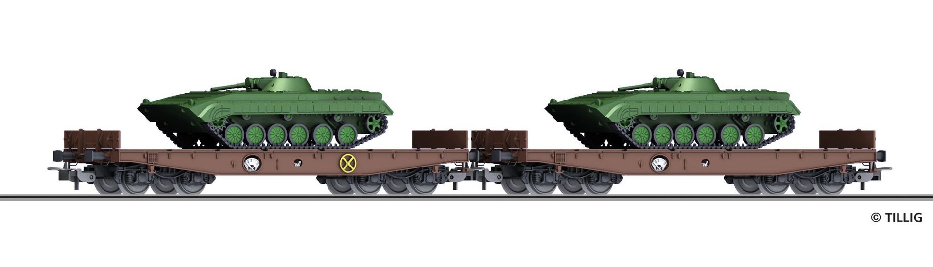 Tillig 70058 - Güterwagen Set DR Ep.IV 2.tlg. Beladen mit BMP-1 Panzern H0/GL