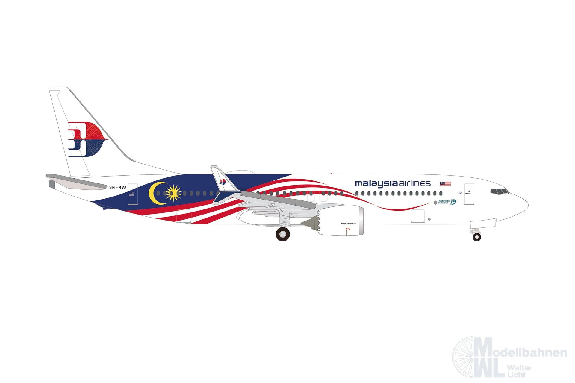 Herpa 537780 - Boeing 737 Max 8 Malaysia Airlines 1:500