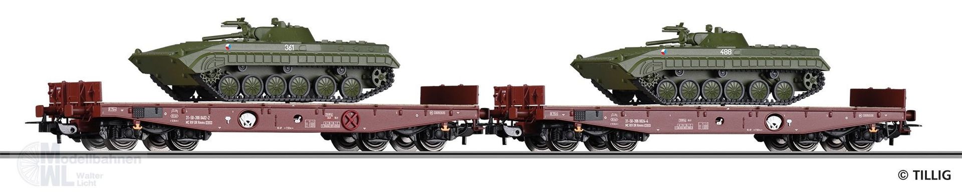 Tillig 70055 - Schwerlastwagen Set DR Ep.IV beladen mit Panzern H0/GL