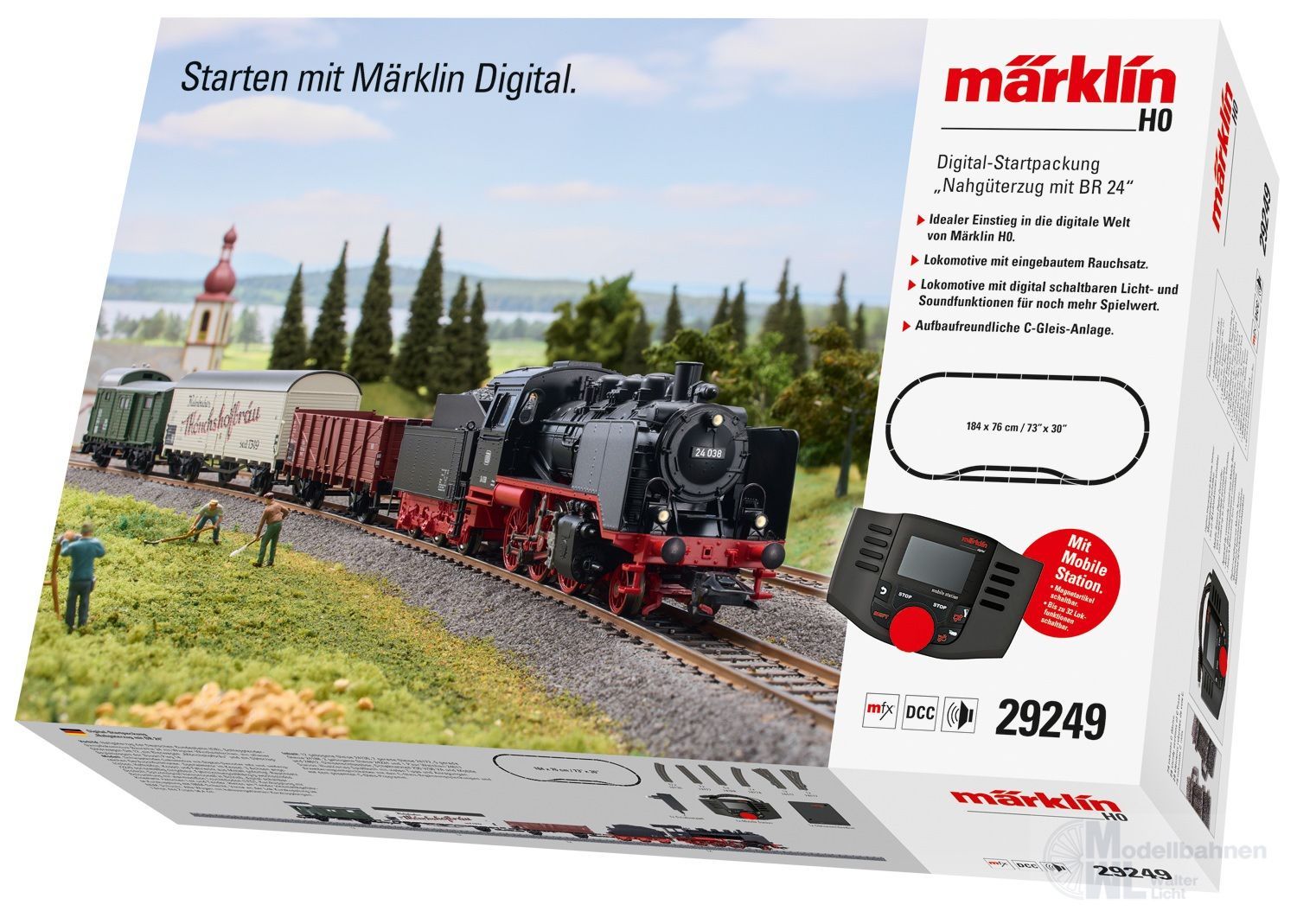 Märklin 29249 - Digital-Startset Nahgüterzug DB Ep.III mit Dampflok BR 24 H0/WS