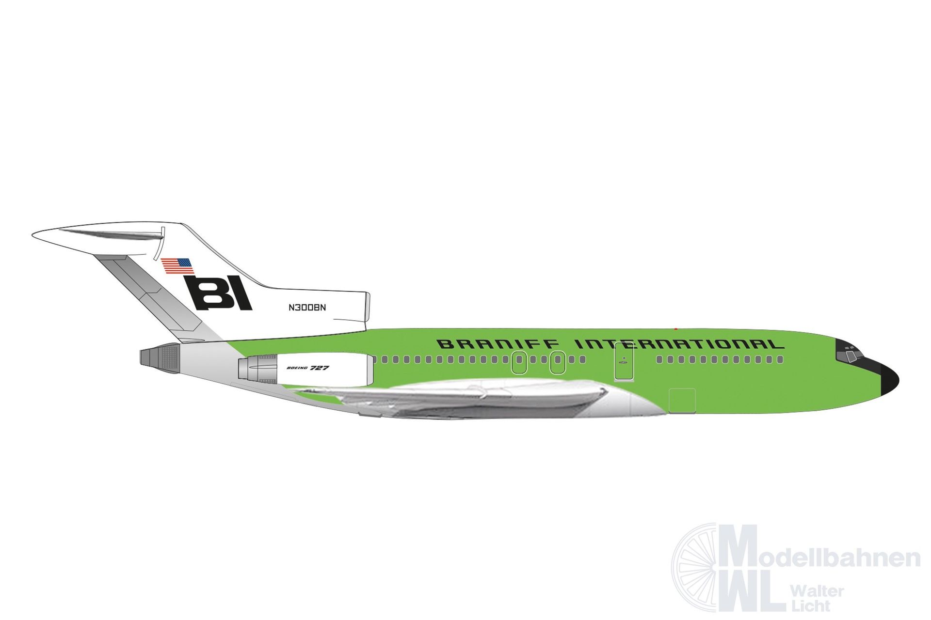 Herpa 537988 - oeing B727-100 Braniff lime green 1:500