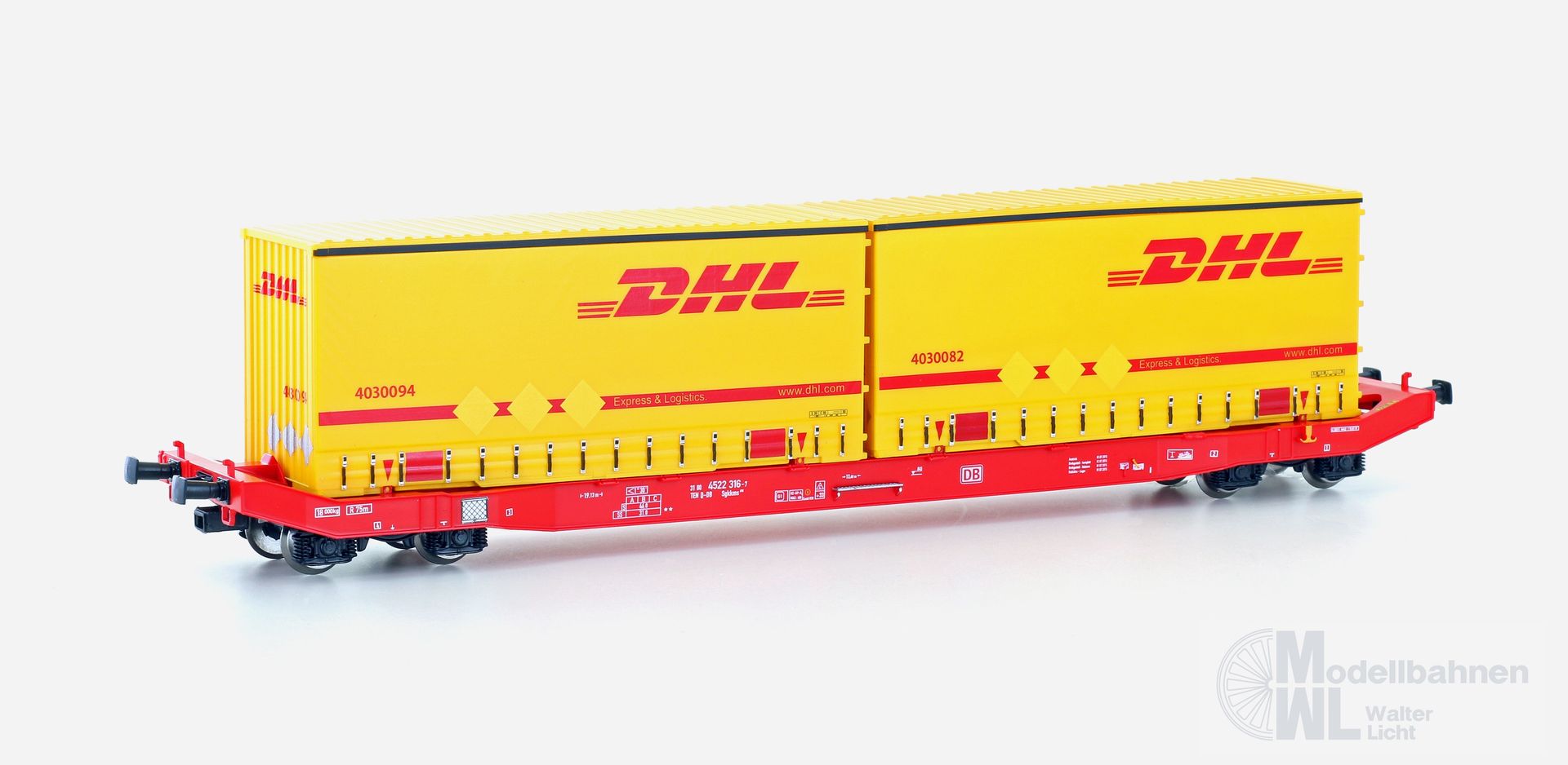 Mehano 28411 - Containerwagen DB Cargo Ep.VI Sgkkms 698 DHL H0/GL