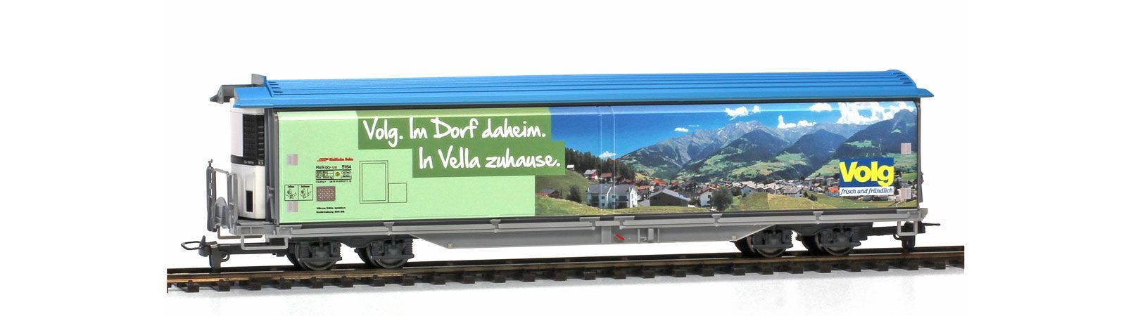 Bemo 2588164 - Schiebewandwagen RhB Haikqq-uy 5164 Volg Vella mittelgrün H0/WS