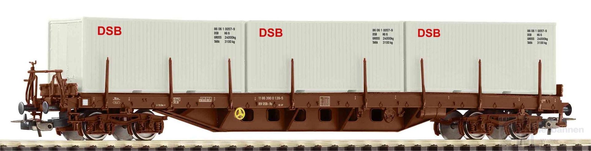 Piko 24527 - Containertragwagen DSB Ep.IV Typ Rs baladen mit 3 Containern H0/GL