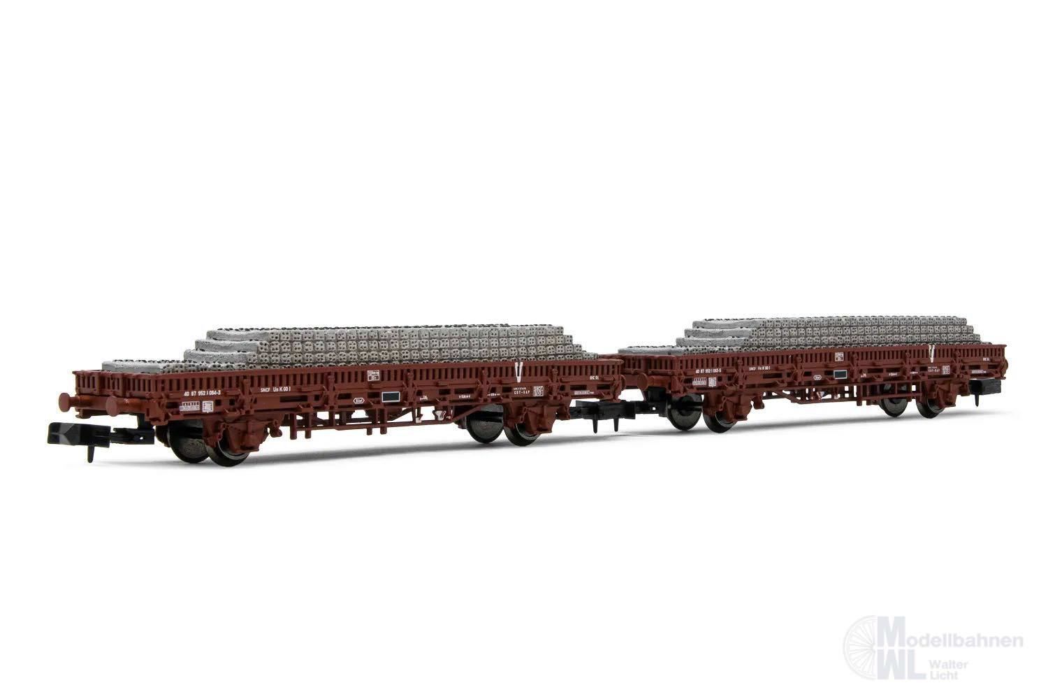 Arnold 6543 - Flachwagen Set SNCF Ep.V 2.tlg. Beladen mit Betonschwellen N 1:160